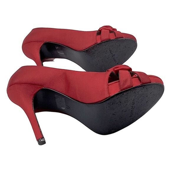 Kelly & Katie Red Satin Peep Toe Heels Rosette Detail, Size 7.5 - Picture 4 of 7